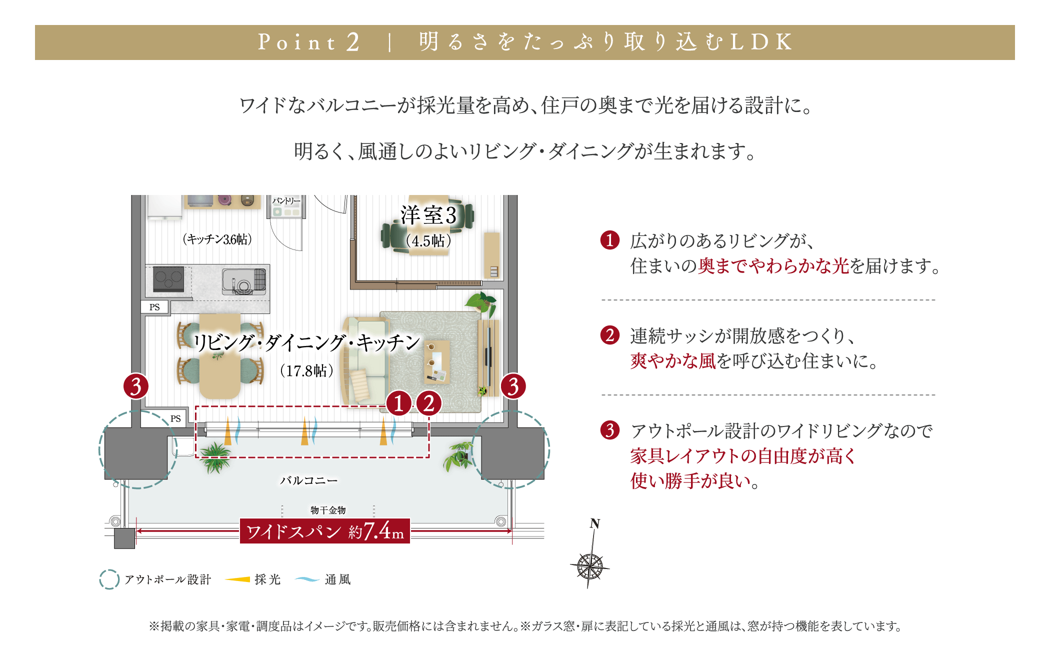 Point 2 明るさをたっぷり取り込むLDK